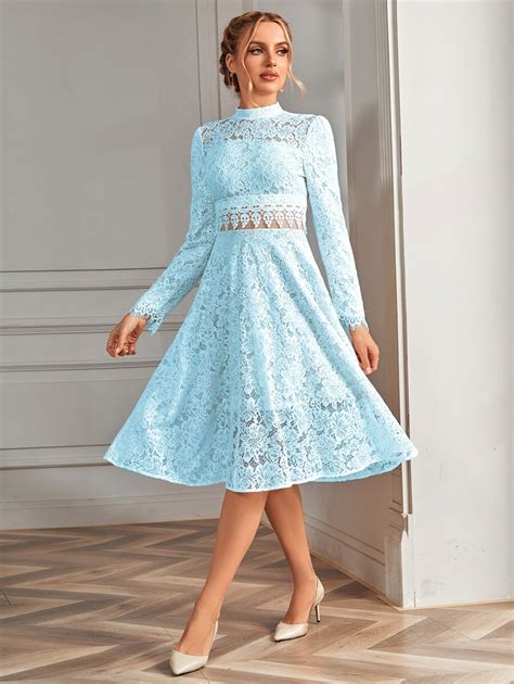 Mock Neck Guipure Lace Overlay Dress SHEIN USA