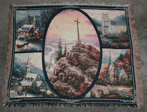 Thomas Kinkade Throw Woven Jacquard Blanket Art Sunrise Easter Cross