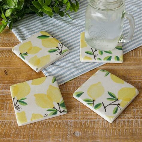 Square Lemon Coaster Set Of 4 Antique Farmhouse