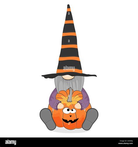 Funny Halloween Gnome With Pumpkin Vector Illustration Stock Vector