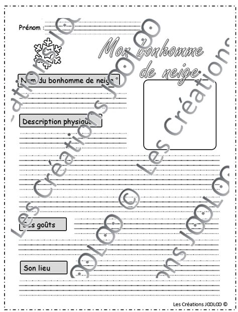 Criture Descriptive Dirig E Bonhomme De Neige