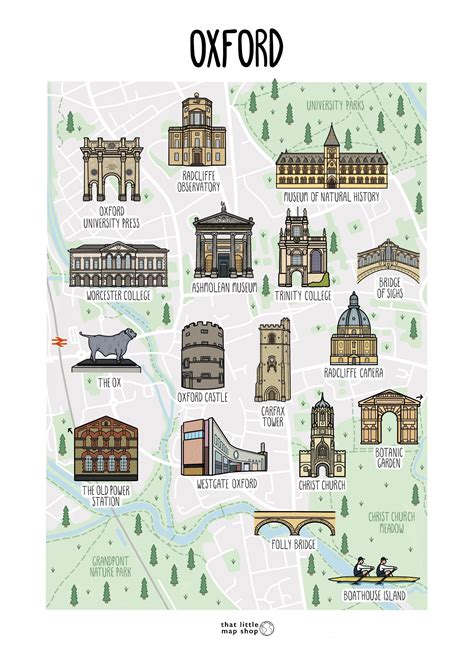 Map of Oxford Illustrated Map of Oxford Oxford City Map Map Print of Oxford Oxfordshire Map Gift ...