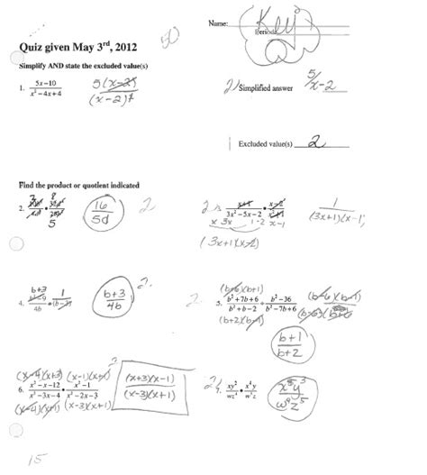 Math Classes Spring 2012 Intermediate Algebra Quiz Given May 3rd