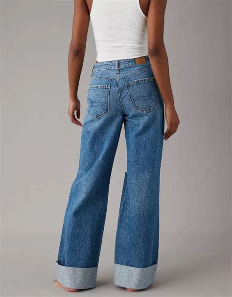 Ae Cuffed Ripped Super High Waisted Baggy Wide Leg Jean