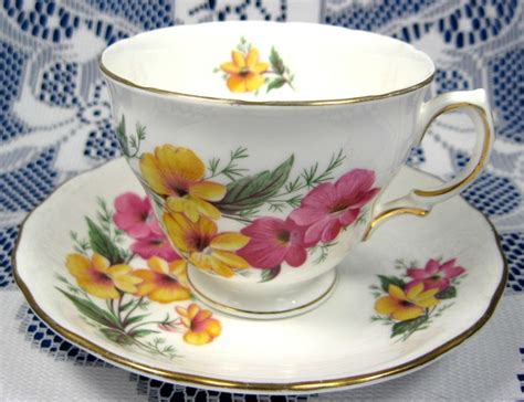 Cup And Saucer Colclough Pink And Yellow Floral 1950s English Teacup