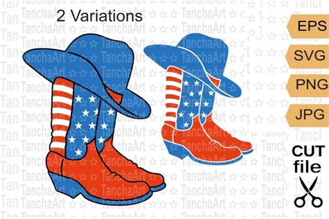 Cowboy boots svg, Cowboy hat printart American flag svg, png