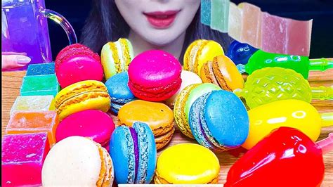 ASMR RAINBOW DESSERT PARTY MACARON KOHAKUTO TIK TOK GUMMY JELLY 마카롱