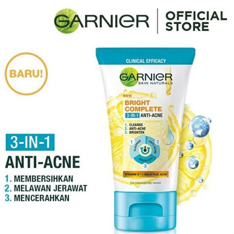 Jual Garnier Bright Complete 3 In 1 Anti Acne Facial Wash Shopee