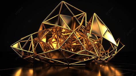 Ilustrasi 3d Poligon Geometris Emas Modern 3d Merender Podiu Emas