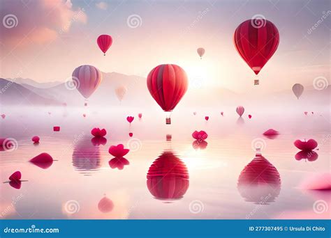 Red Hot Air Balloons Over A Lake Stock Illustration Illustration Of Sunshine Flower 277307495