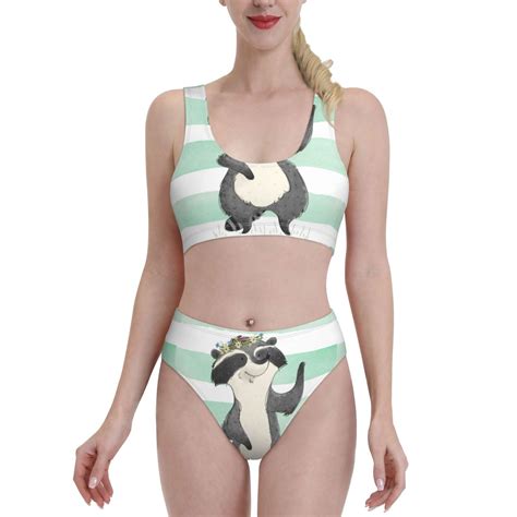 Lukts Women High Waisted Bikini Set Cute Raccoon Swimsuit Piece