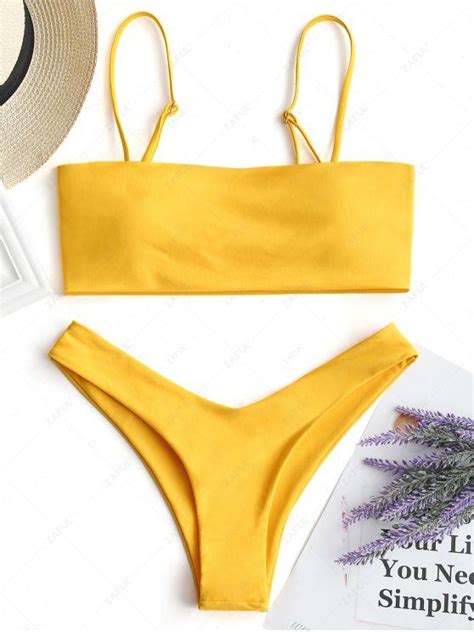 Off Hot High Cut Cami Bikini Set In Yellow Zaful