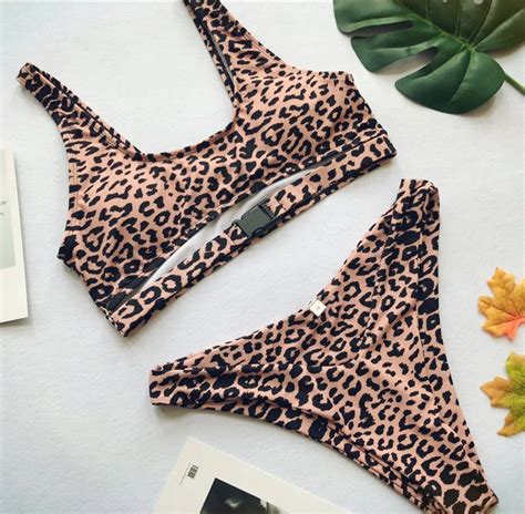 Swimsuit Women Bikini 2020 Sexy Buckle Leopard Print Bandage Swimwear