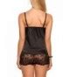 Women Strap V Neck Satin Nightwear Lingerie Lace Sleepwear Chemises Sets Black C HQOXNO