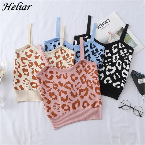 Heliar Women Leopard Crop Tops Knitted Crop Camis Casual Ribbed Night