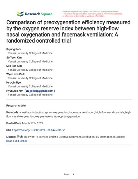 Pdf Comparison Of Preoxygenation Efficiency Measured By The Oxygen