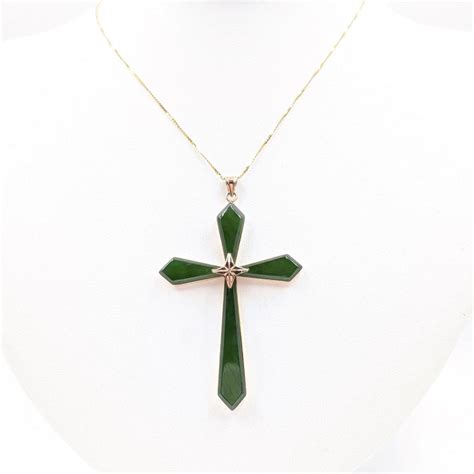 Large Vintage K Jade Cross Necklace And The Depop