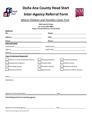 Fillable Online Doa Ana County Head Start Inter Agency Referral Form