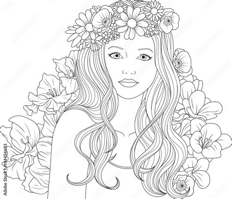 Beautiful Girl Coloring Pages Stock Vector Adobe Stock