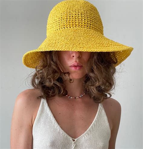 Raffia Bucket Hat Crochet Raffia Summer Hat Wide Large Brim Etsy