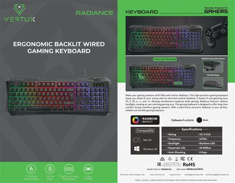 Vertux Ergonomic Backlit Wired Gaming Keyboard Radiancebken