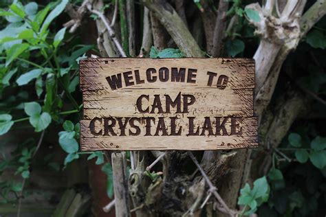 Camp Crystal Lake Sign Wooden Art Rustic Handmade Wood Burning Etsy New Zealand