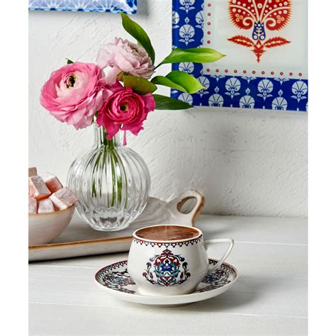 Karaca Porcelain Espresso Turkish Coffee Cup Set of 6, 12 Piece, 90ml ...