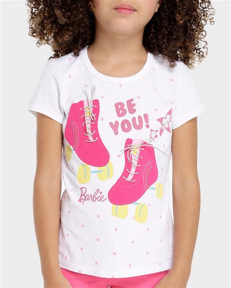 Riachuelo Camiseta Infantil Barbie Patins Branco Tam A