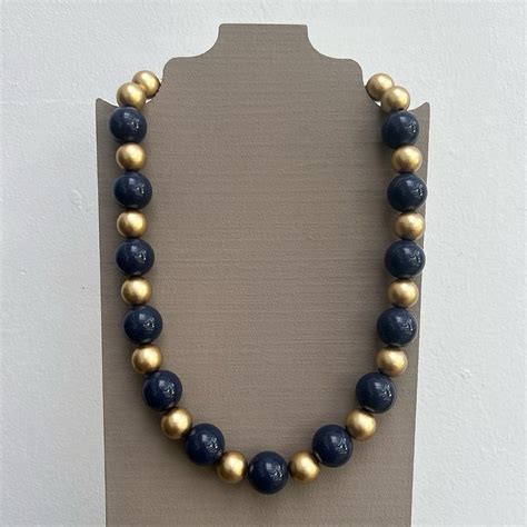 Colar De Bolas Dourado E Azul Marinho Misturar Estilo