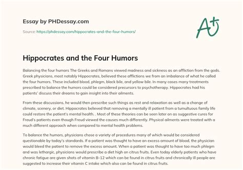 Hippocrates and the Four Humors (300 Words) - PHDessay.com