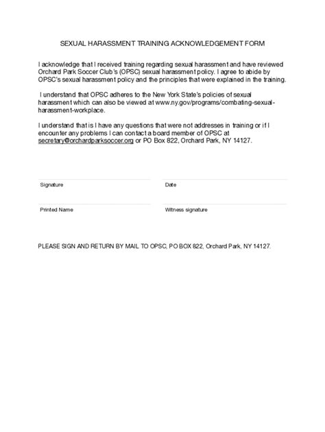 Fillable Online Opsc Sexual Harassment Training Acknowledgement Form