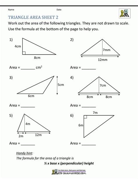 Area Of A Triangle Worksheet — db-excel.com