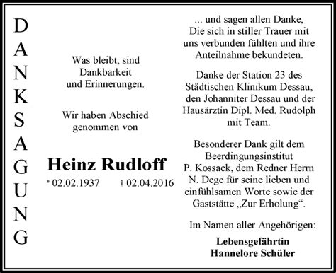 Traueranzeigen Von Heinz Rudloff Abschied Nehmen De