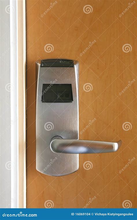 Key Card Electronic Lock on Wooden Door Stock Photo - Image of privacy ...