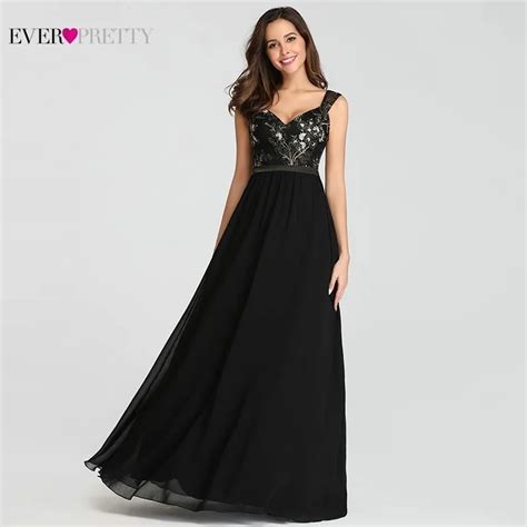 Elegant Black Prom Dresses Long Appliques A Line V Neck Sleeveless