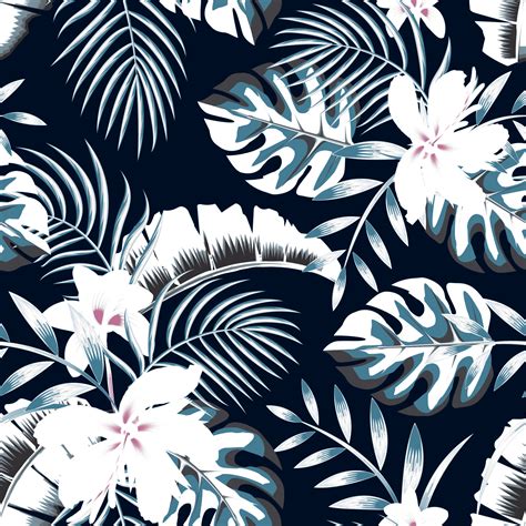 Vintage Blue Tropical Monstera Leaves Seamless Pattern With Banana Palm