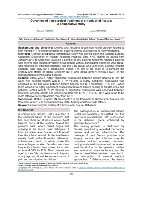PDF Outcomes Of Non Surgical Treatment Of Chronic Anal Fissure A Comparative Study