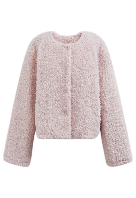 Cozy Collarless Faux Fur Coat In Light Pink Retro Indie And Unique