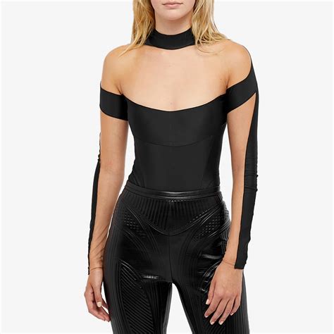 Mugler Illusion Neck Line Bodysuit Black Nude End