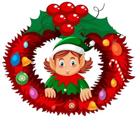 Elfo Corona De Navidad En Estilo De Dibujos Animados Vector Gratis