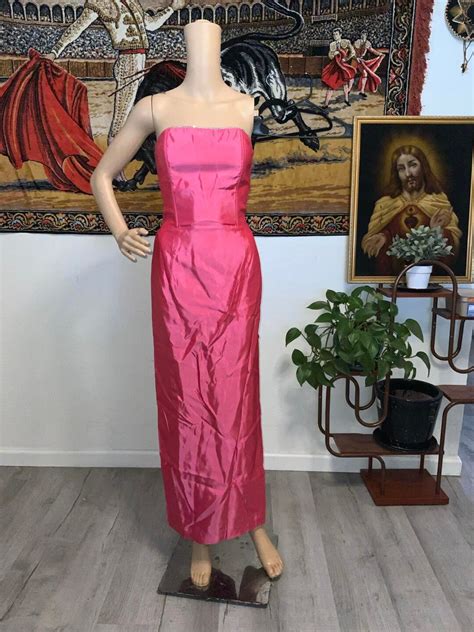 Vintage Hot Pink Jessica Mcclintock For Gunne Sax Strapless Gown With Jewels On Bust Etsy