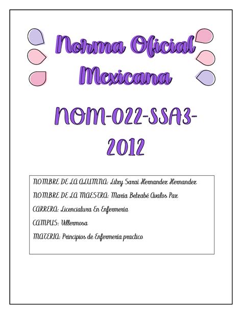 Norma Oficial Mexicana NOM 022 SSA3 2012 NOMBRE DE LA ALUMNA Litzy