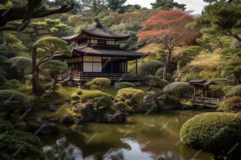 Premium AI Image | Classic Tea House in Peaceful Japanese Garden