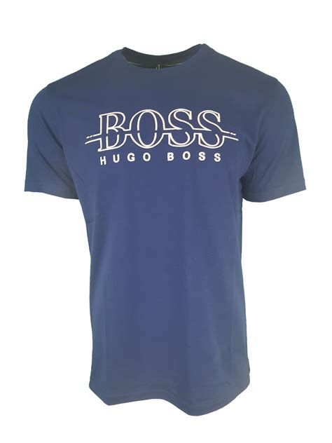 Hugo Boss Short Sleeve Crew T Shirt Embroidered Lined Logo In Indigo