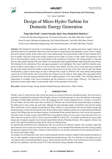 (PDF) Design of Micro Hydro Turbine for Domestic Energy Generation