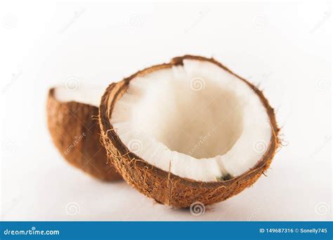 Coconut Cut In Half Isolated On White Background Coconut Milk And Pulp