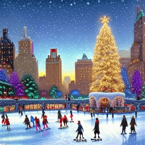 Central Park Ice Skating Christmas Lights Thomas Kinkade · Creative Fabrica