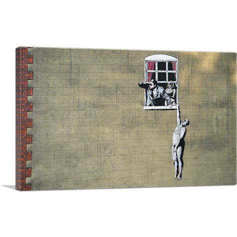 Artcanvas Naked Man Hanging From Window By Banksy Canvas Art Print Etsy