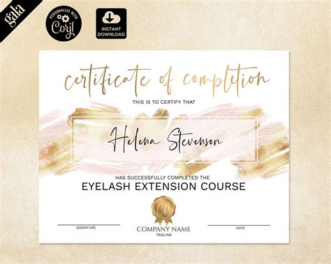 Certificate Of Completion Lashes Certificate Template Blush Pink