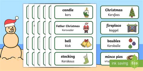 Christmas Topic Word Cards English Afrikaans Teacher Made